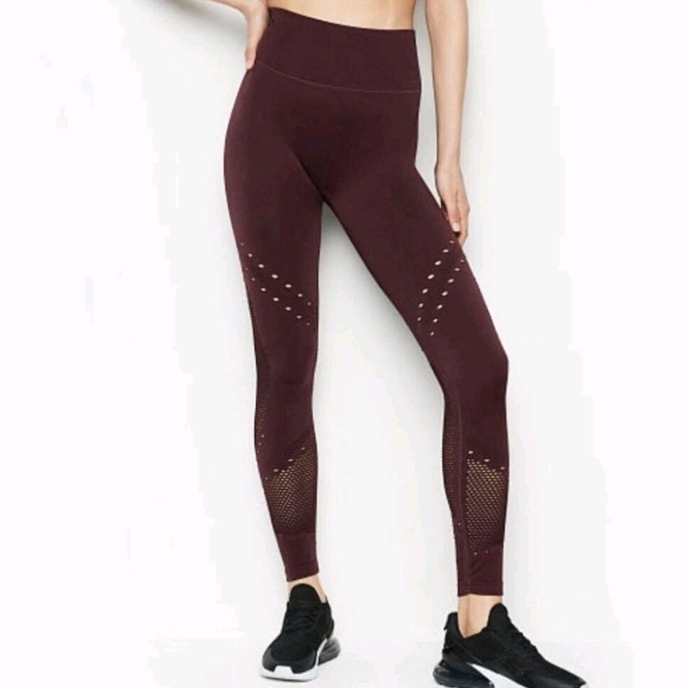Victoria's Secret Women's VSport Crochet Seamless Deep Burgundy Leggings Size XL
